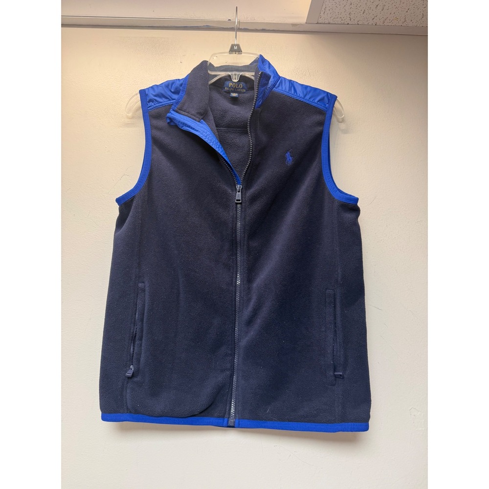 Polo Ralph Lauren Fleece Vest Youth XL Navy Blue Excellent Full Zip Nylon Yoke